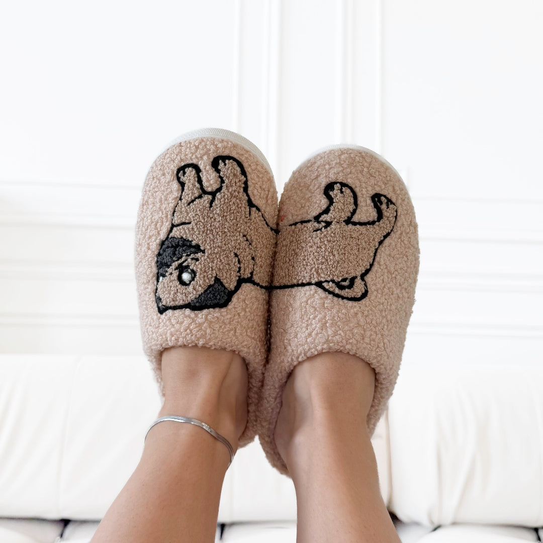 Frenchie Pug Plush Slippers – Women’s Cozy Indoor Slip-On House Shoes, Comfy Plush Dog Lover Footwear, 9-9.5 by Nordic Peace
