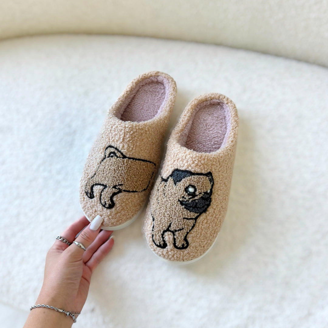Pug Plush House Slippers for Women