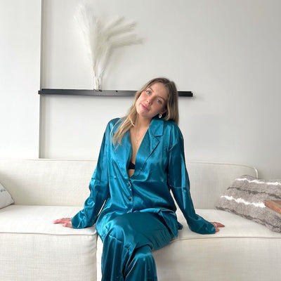 Cassy Oversized Satin Silk Sleepwear Pajama Set