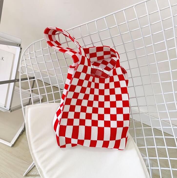 Ivy Knit Checkered Tote Bag