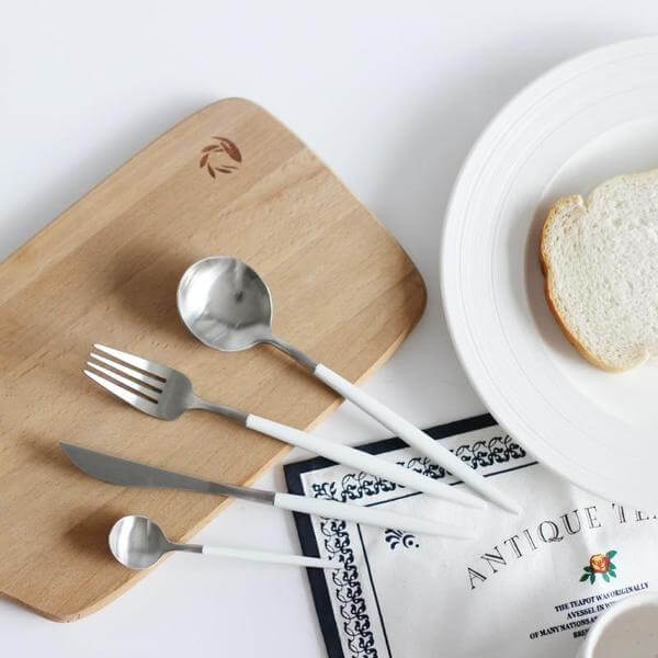 Modern White Silver Flatware Utensils Set Nordic Peace