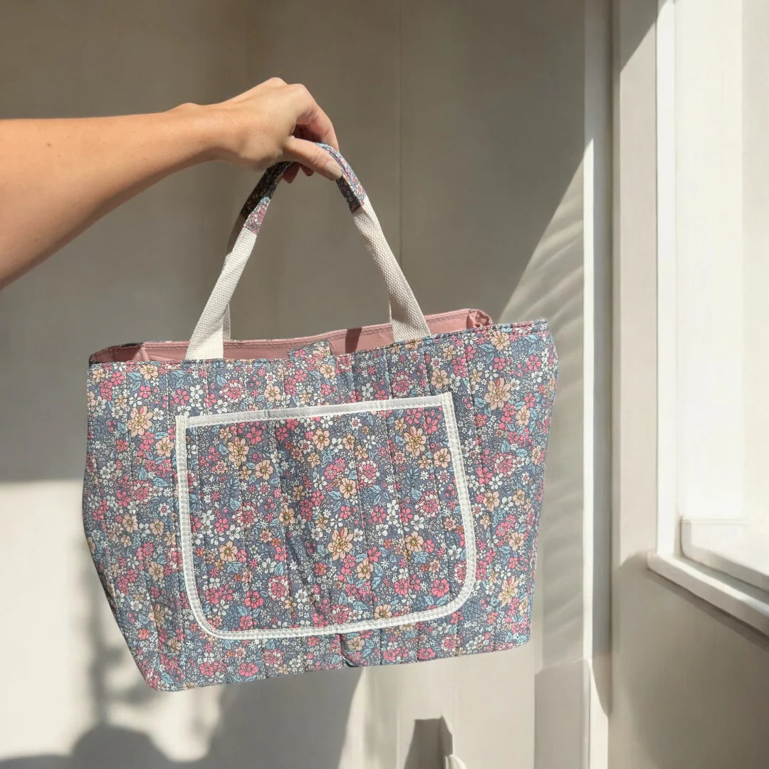 Sustainable gift set with floral sweatshirt tote and clip