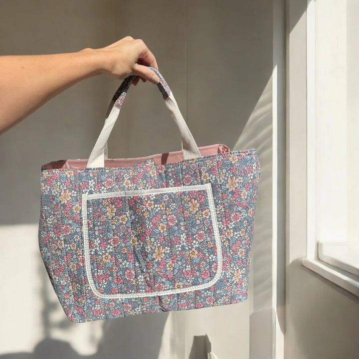 Sustainable gift set with floral sweatshirt tote and clip