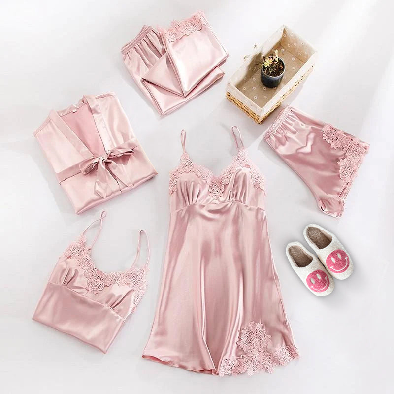 Pink lace pajama set for women