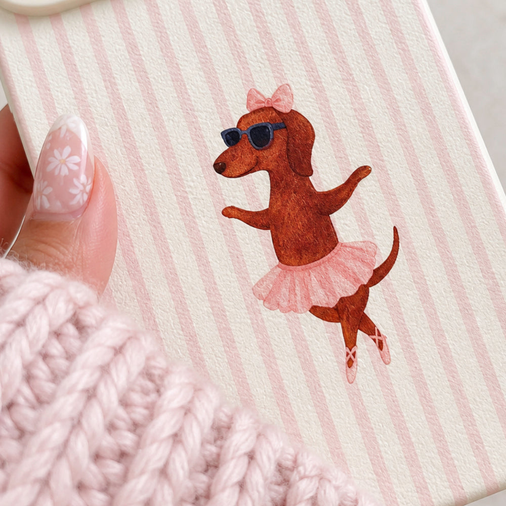 Pink Stripe Ballerina Dachshund iPhone Case