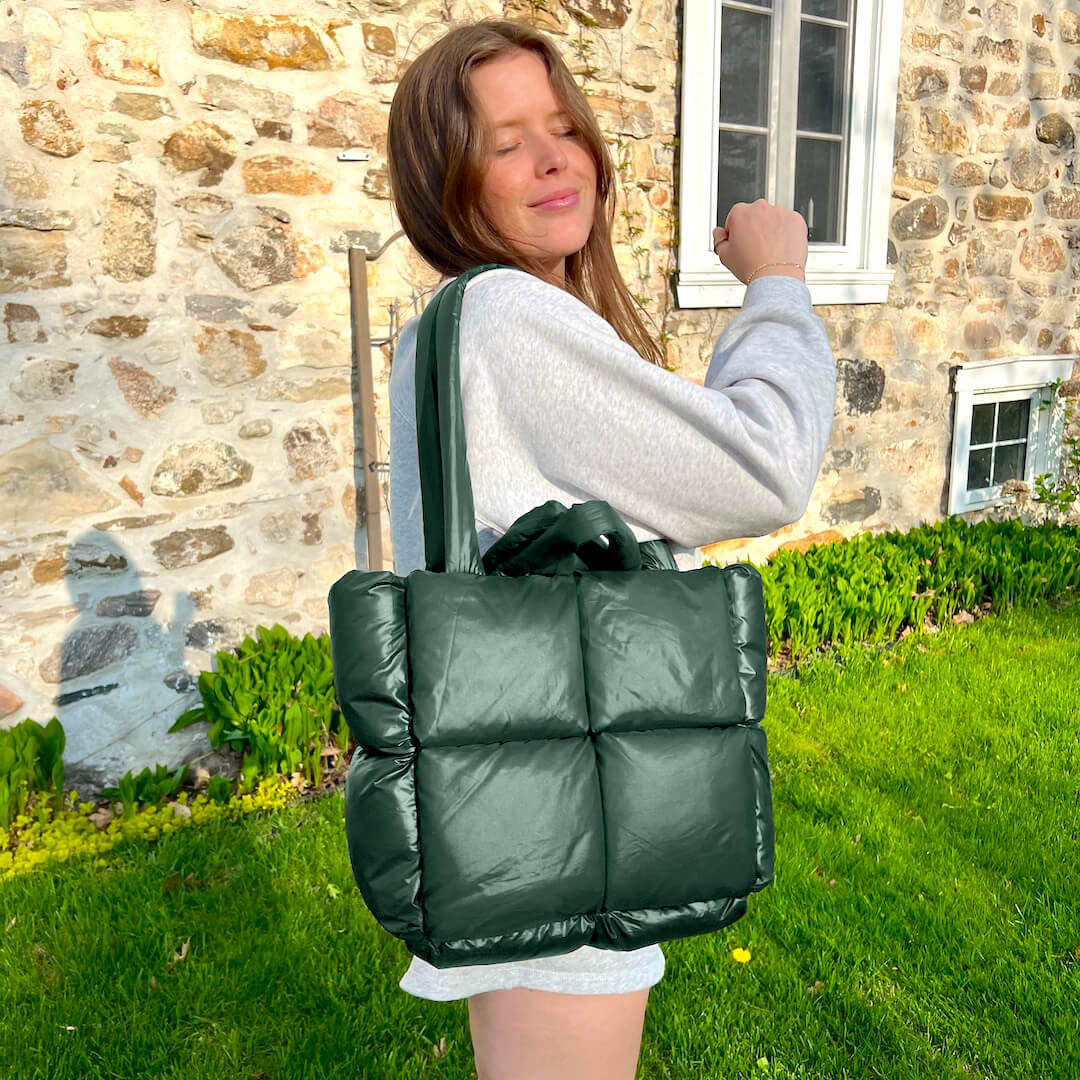 Elia Quilted Purse Puffer Tote Bag, Large Green by Nordic Peace