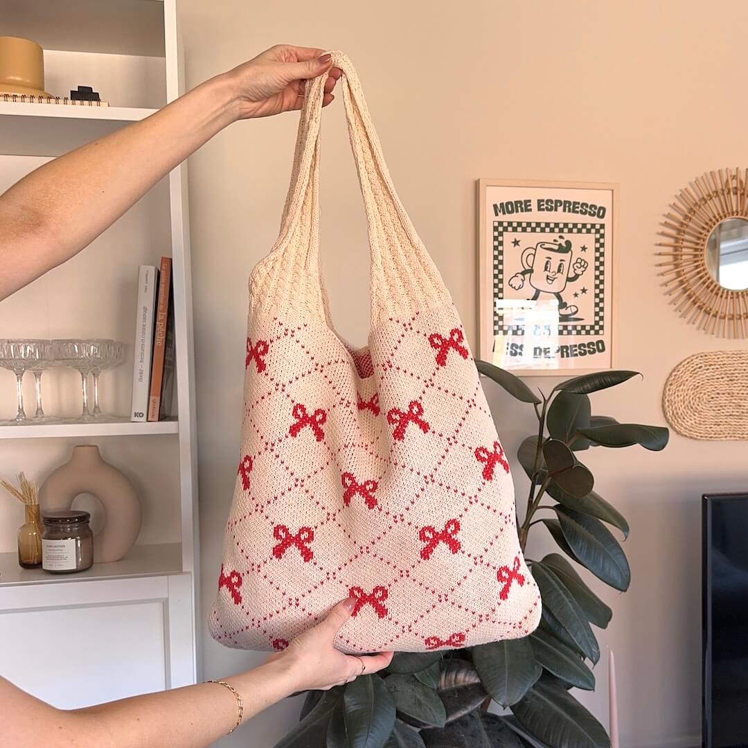 Bow Crochet Tote Bag