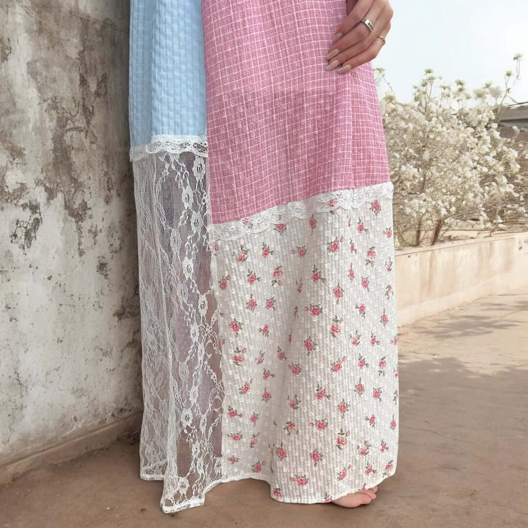 Belle Flower Patchwork Dress – Women's Floral Lace Long Maxi Dress, Backless Flowy Summer Outfit, L by Nordic Peace