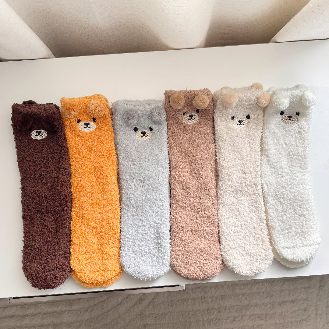 Teddy bear fuzzy socks pack with soft plush fabric