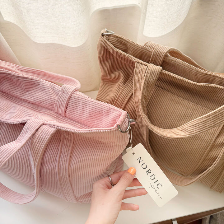 corduroy shoulder bag with spacious interior