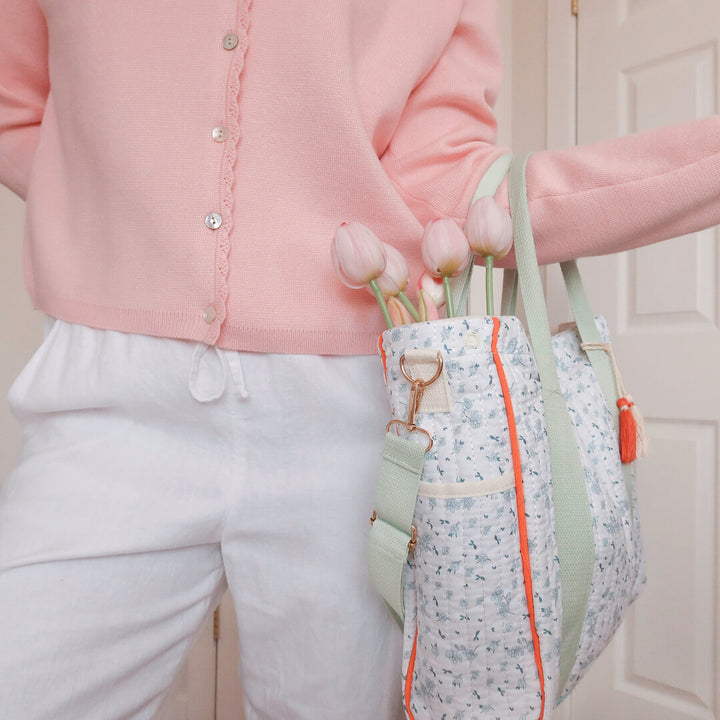 floral tote bag with soft quilted texture