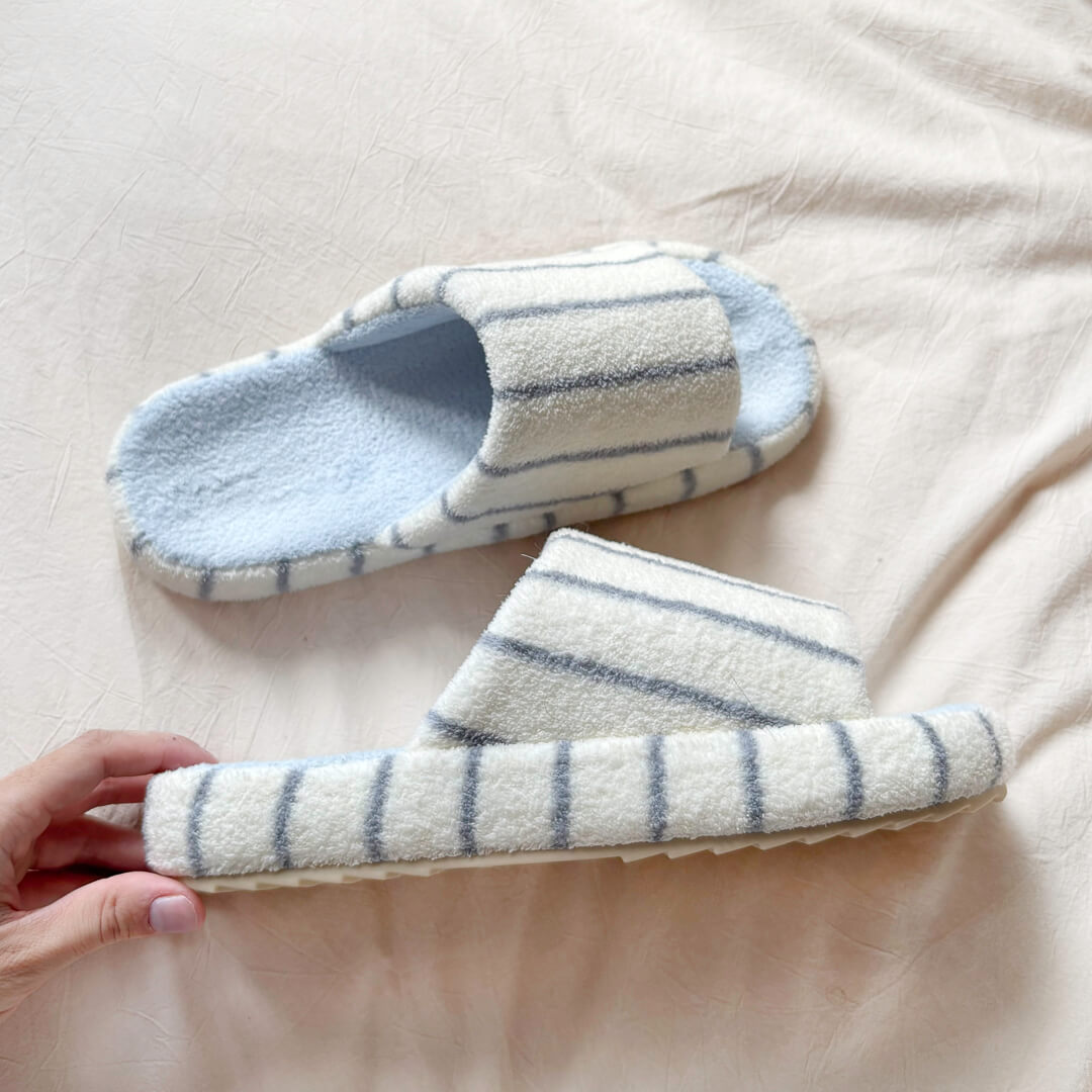 striped slide slippers with non-slip platform sole