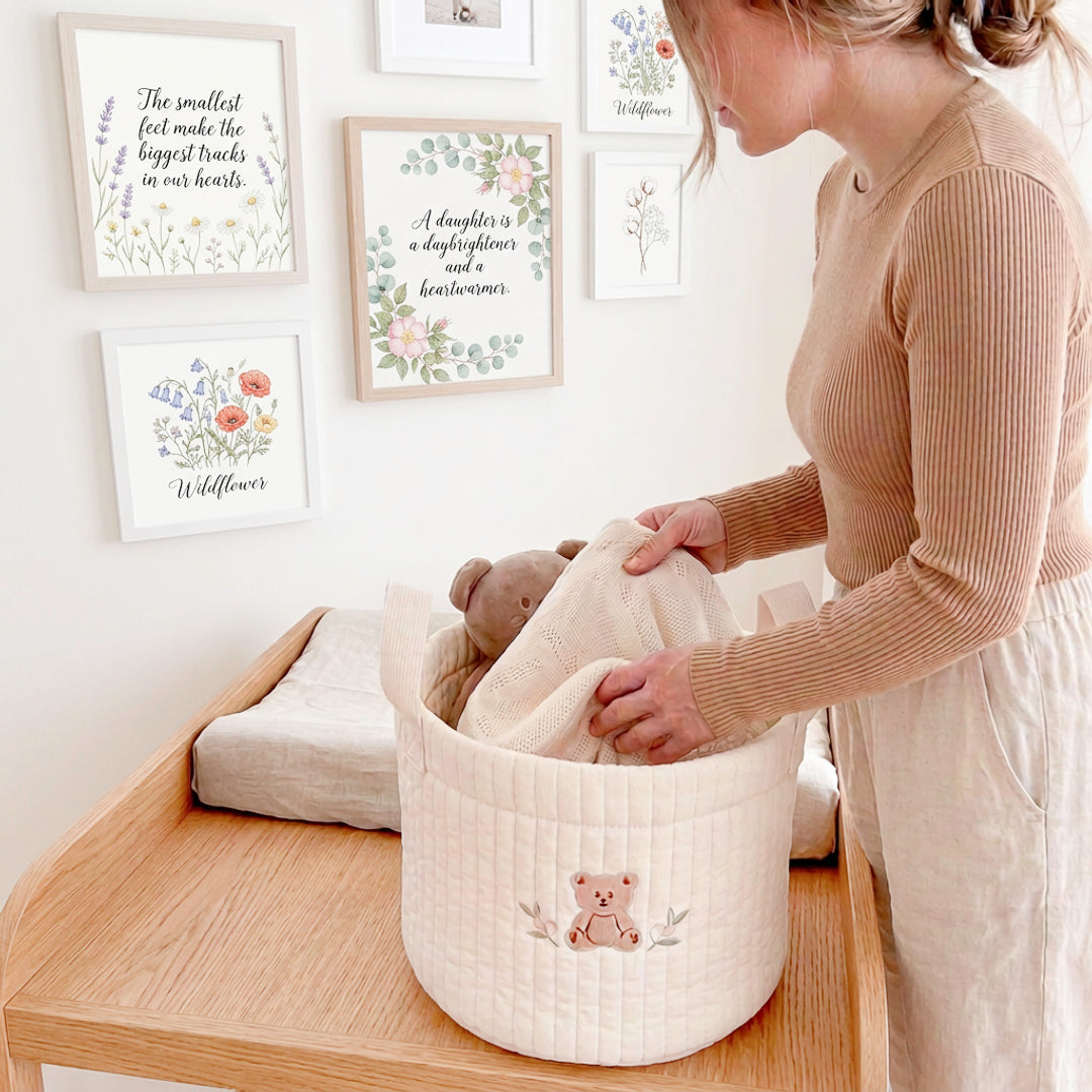 Baby room storage basket with handles