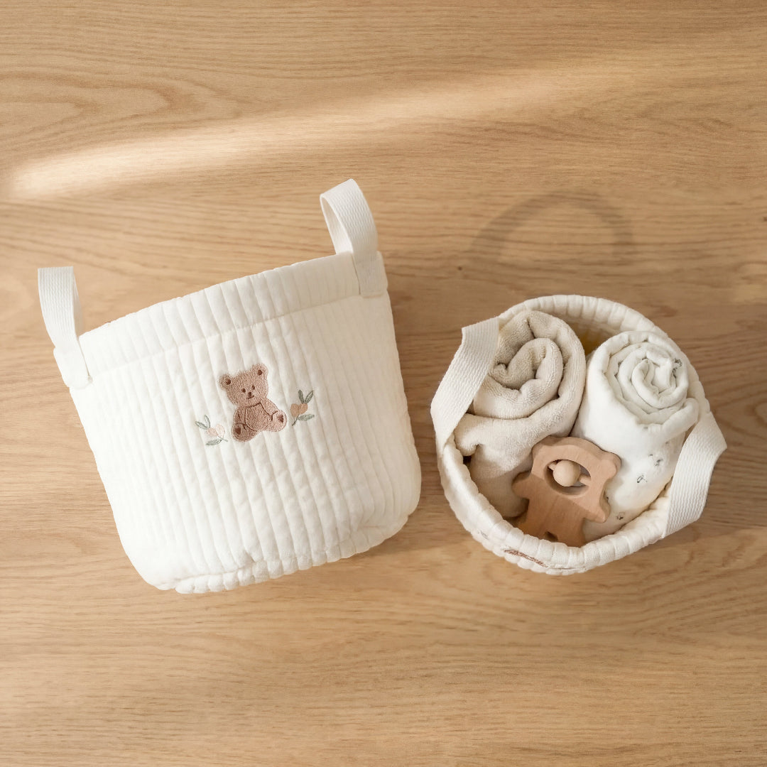 Decorative baby storage bin for nursery organization