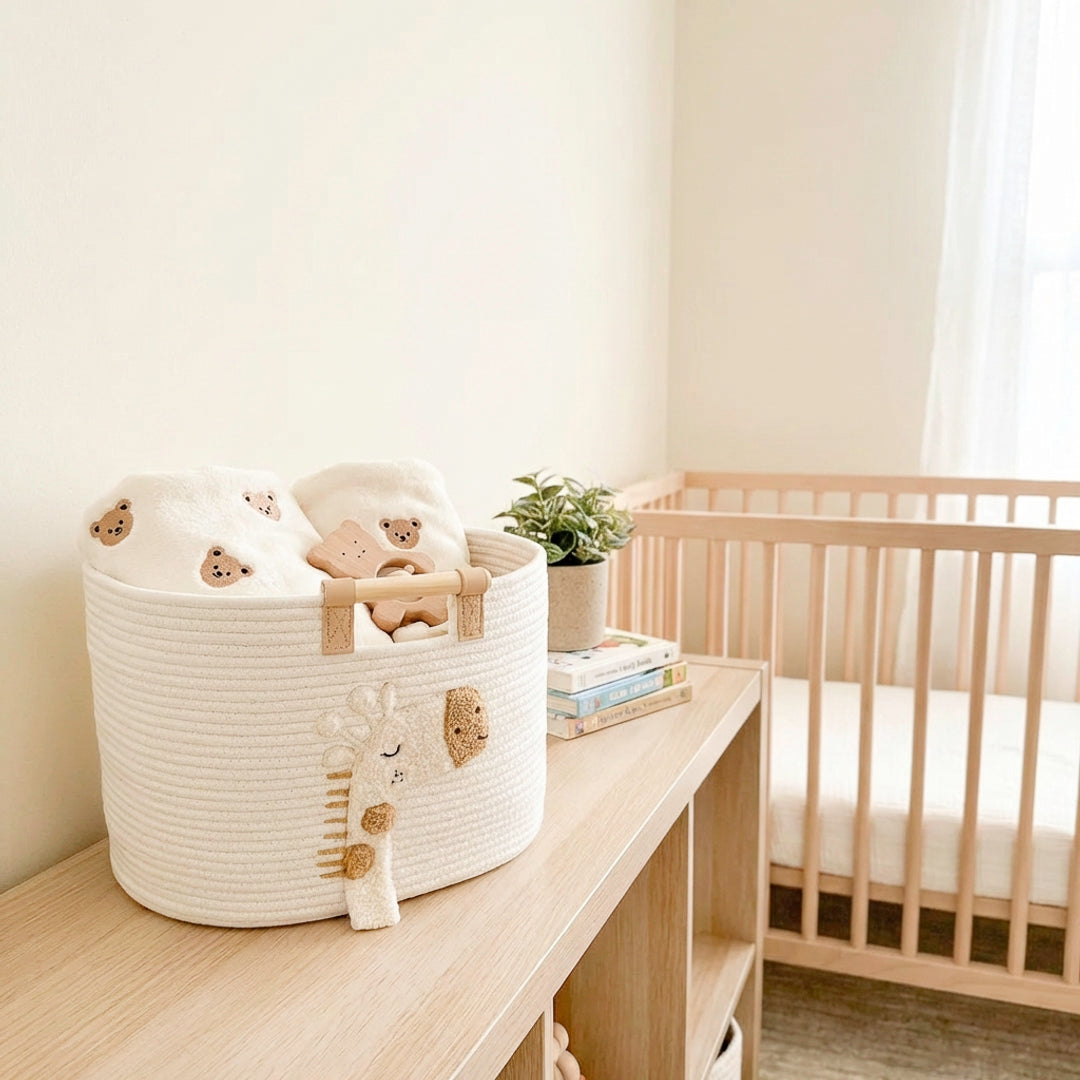 Nursery organizer basket with cute giraffe pattern