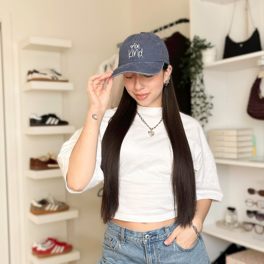 Be kind slogan cap with vintage wash and adjustable strap