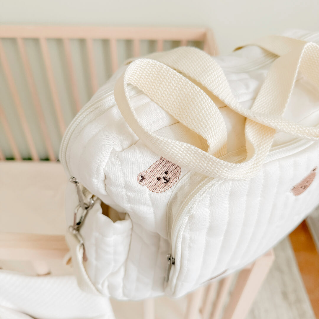diaper tote bag with cream handle