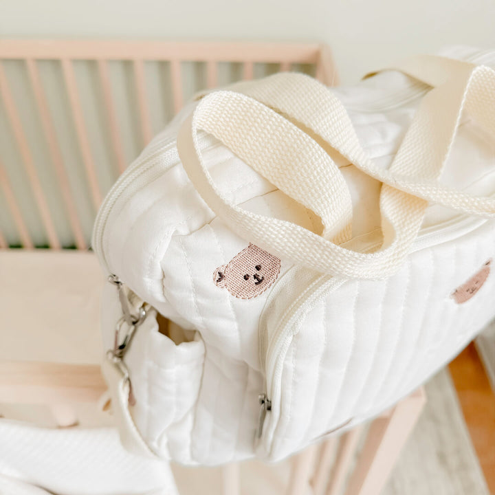 diaper tote bag with cream handle