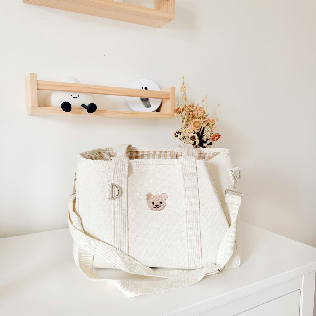 Baby diaper tote bag with soft fabric and inner lining