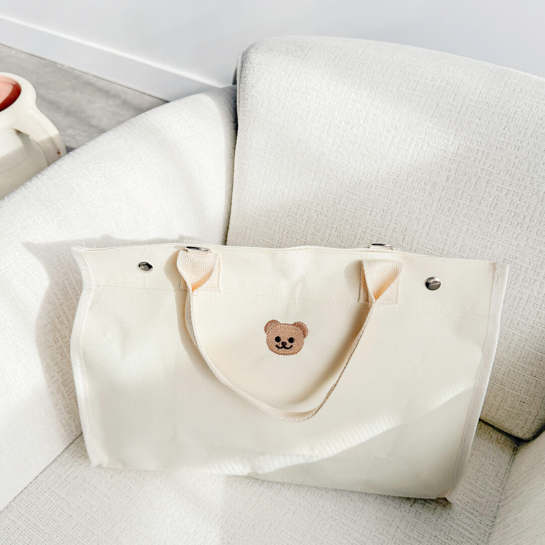  bear embroidered canvas tote bag