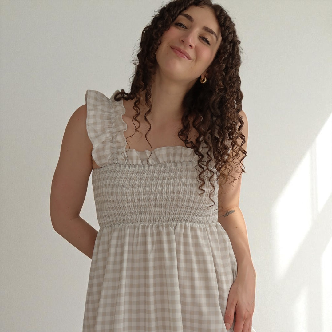 Olivia Gingham Maxi Dress Womens Sleeveless Beige Summer Dress, Long Comfy & Breathable Outfit, M by Nordic Peace Olivia Gingham Maxi Dress Womens Sleeveless Beige Summer Dress, Long Comfy & Breathable Outfit, M by Nordic Peace
