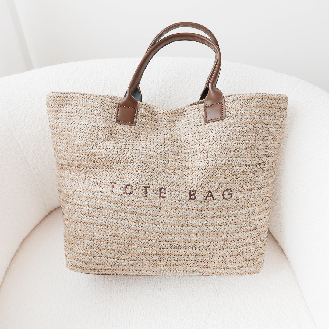Large woven tote bag with structured rectangular shape