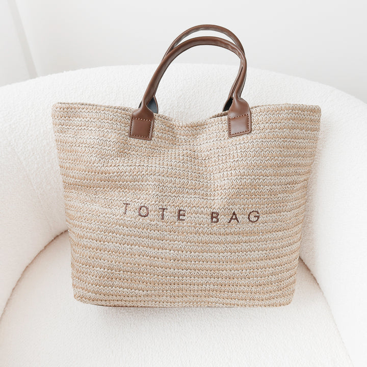 Large woven tote bag with structured rectangular shape