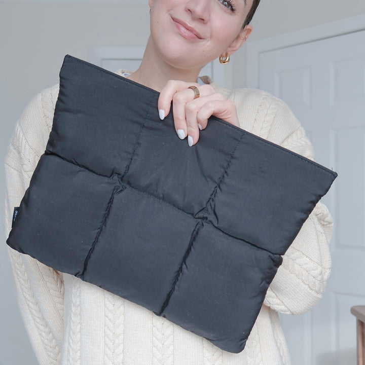 black puffer laptop sleeve for MacBook