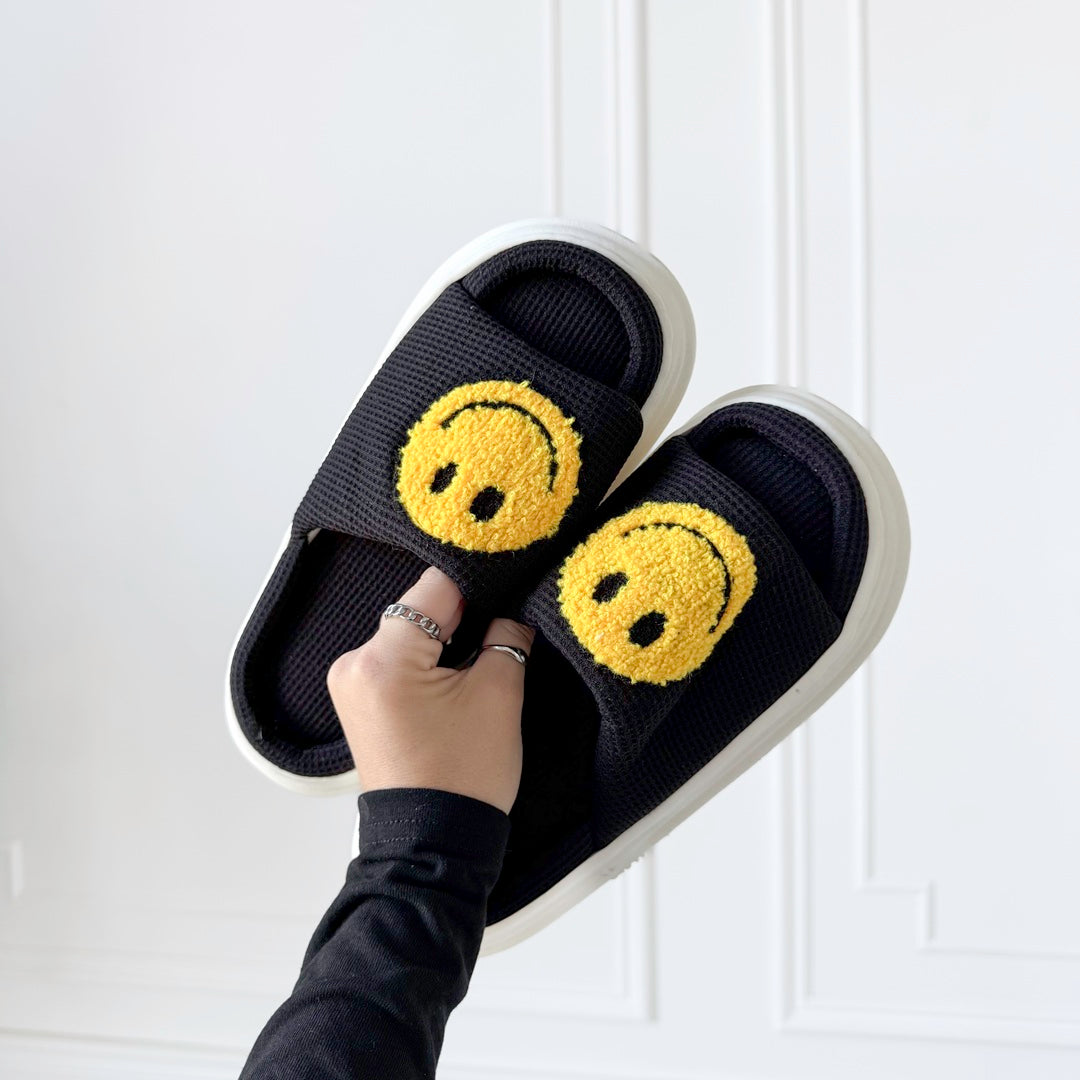 Happy face sandals for women in black