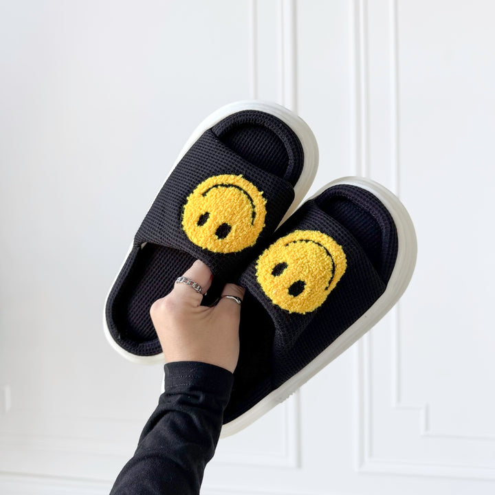 Happy face sandals for women in black