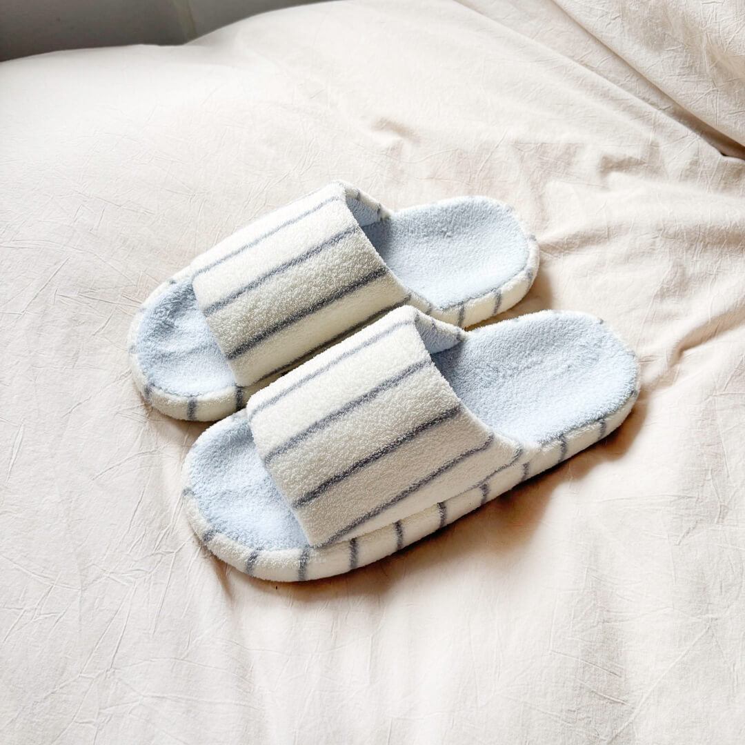 Plush striped indoor slippers with cushioned sole
