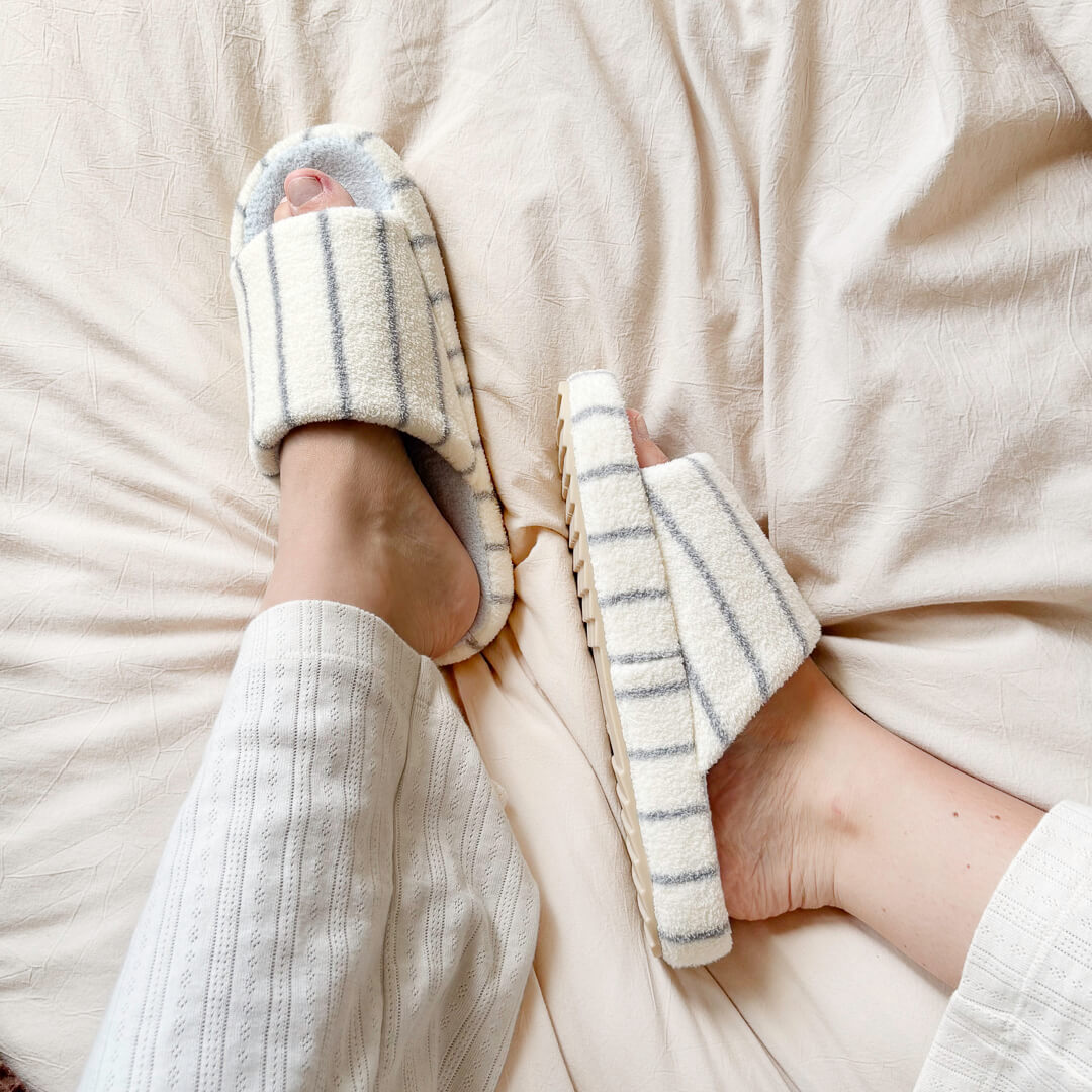 striped house slippers with soft plush lining