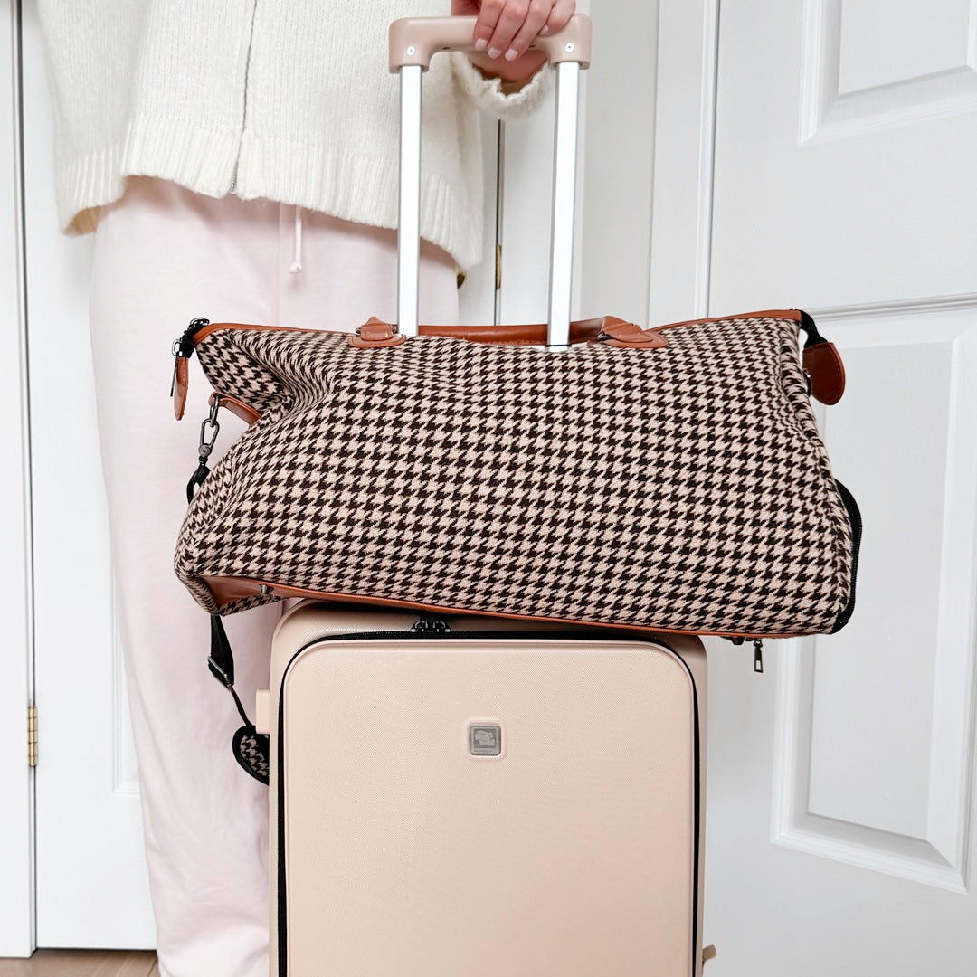 Elegant houndstooth carry on bag for weekend travel