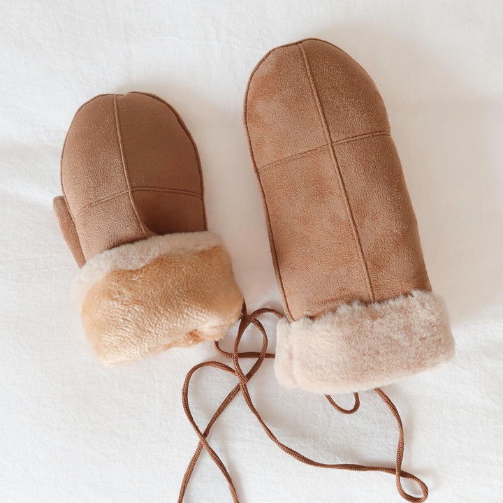 Cozy mitten gloves with plush lining for cold weather