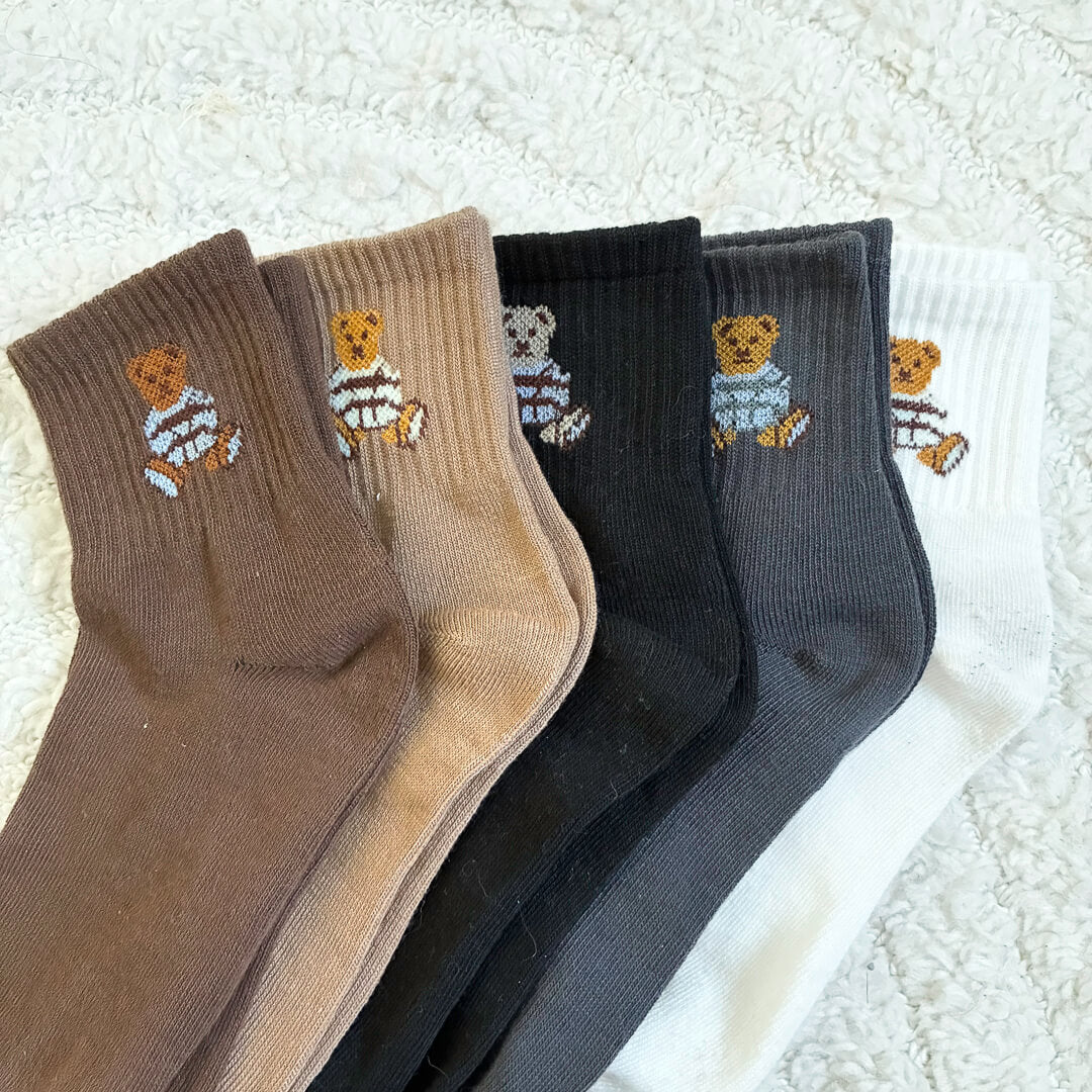 Minimalist bear socks pack in classic neutral shades