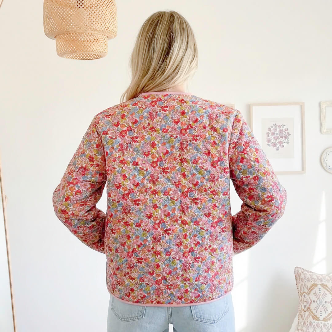 Spring floral quilted jacket with soft pink lining