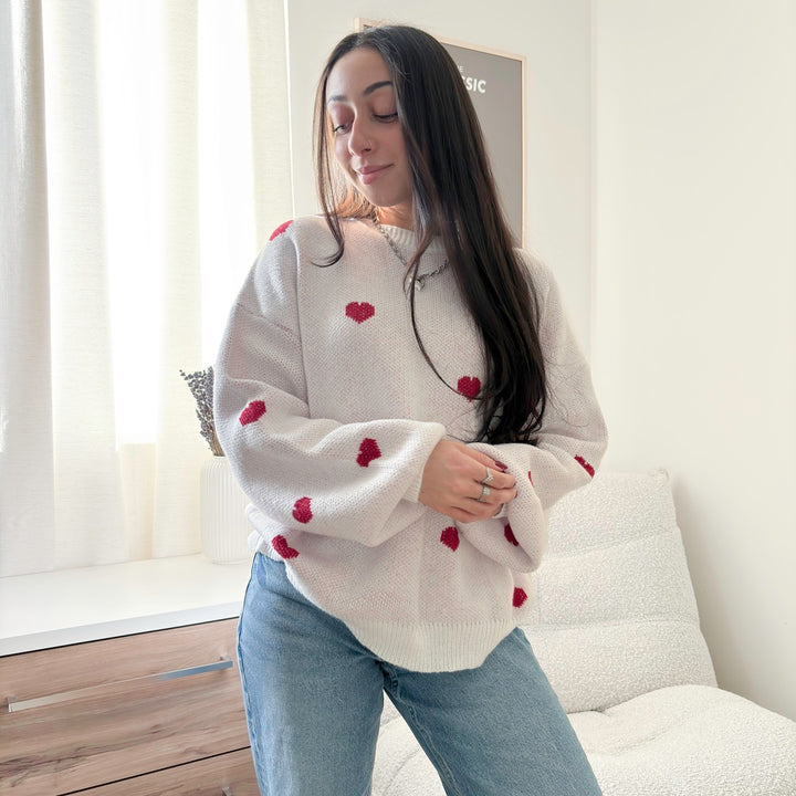 Oversized heart sweater for women with cozy lightweight knit