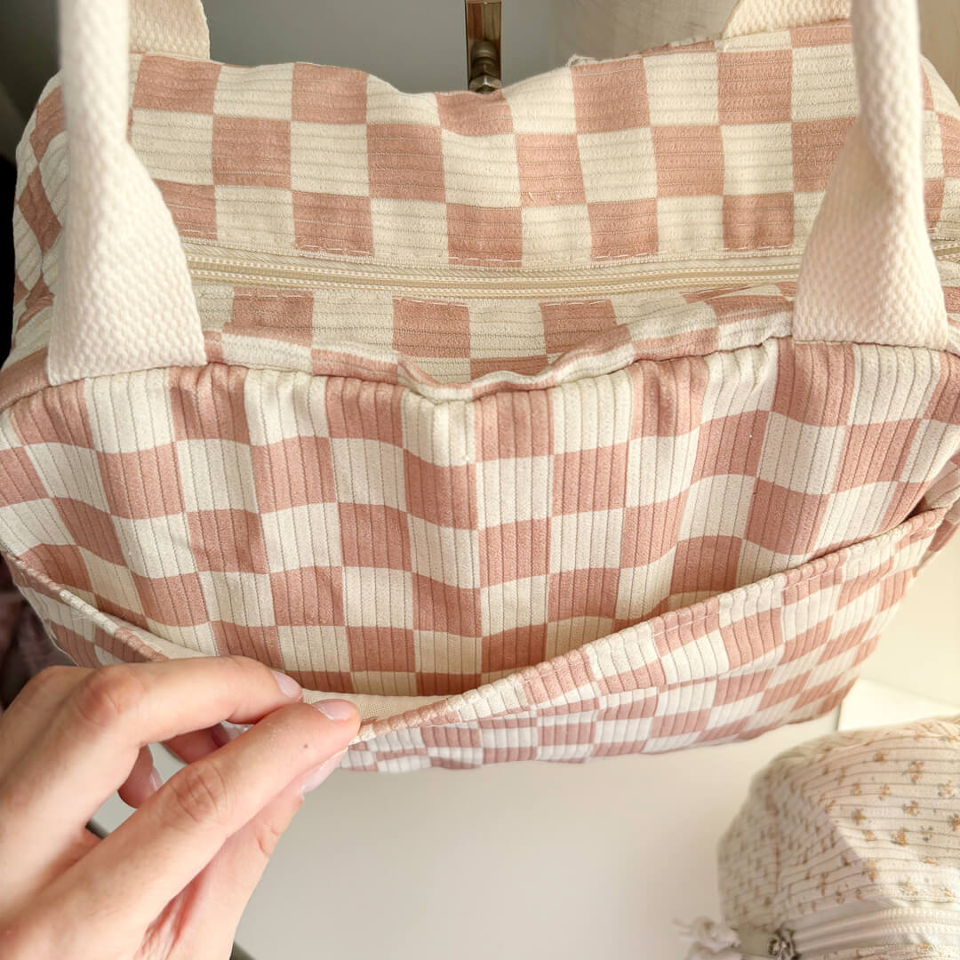checkered corduroy cooler bag