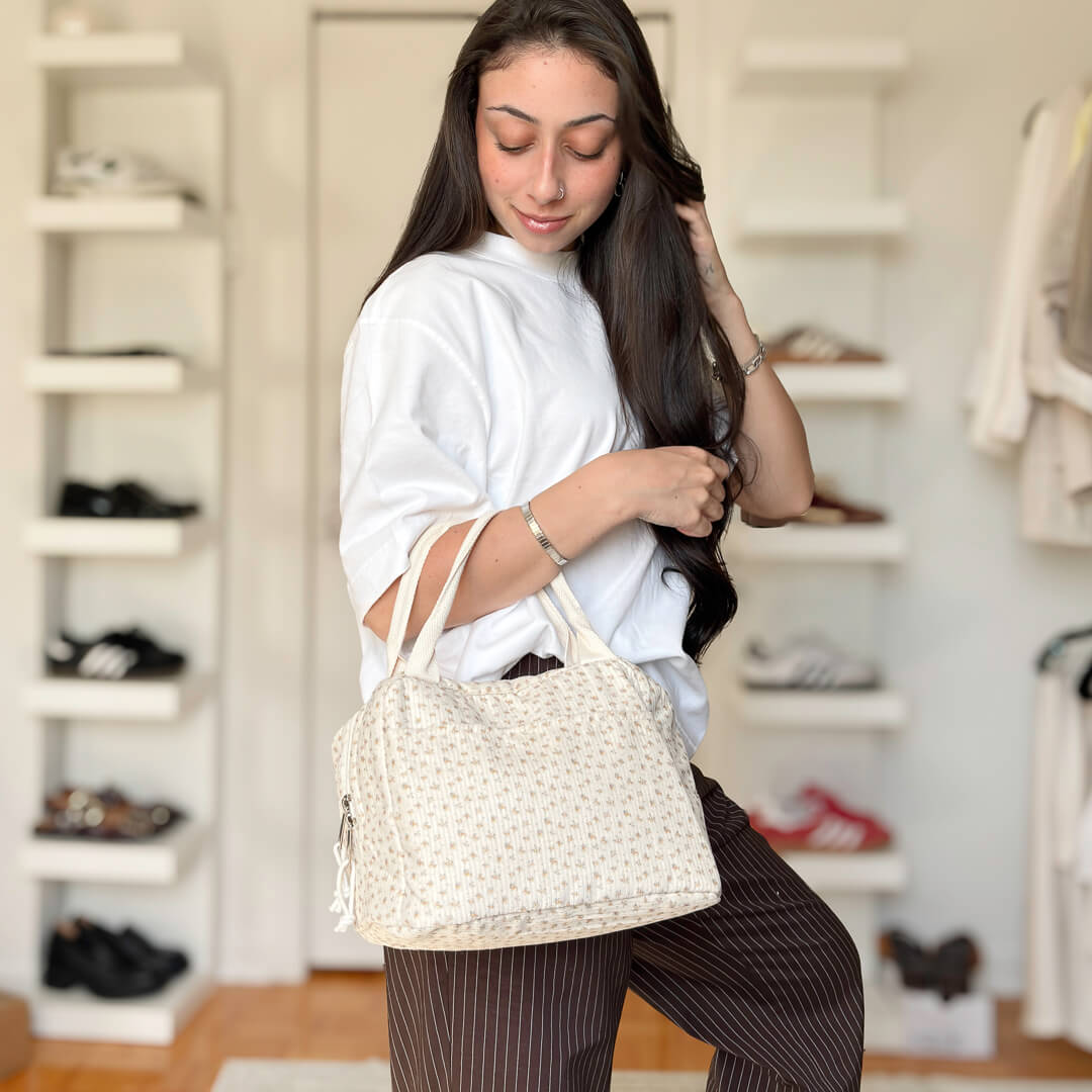 Minimalist corduroy lunch tote bag for work, school, and travel