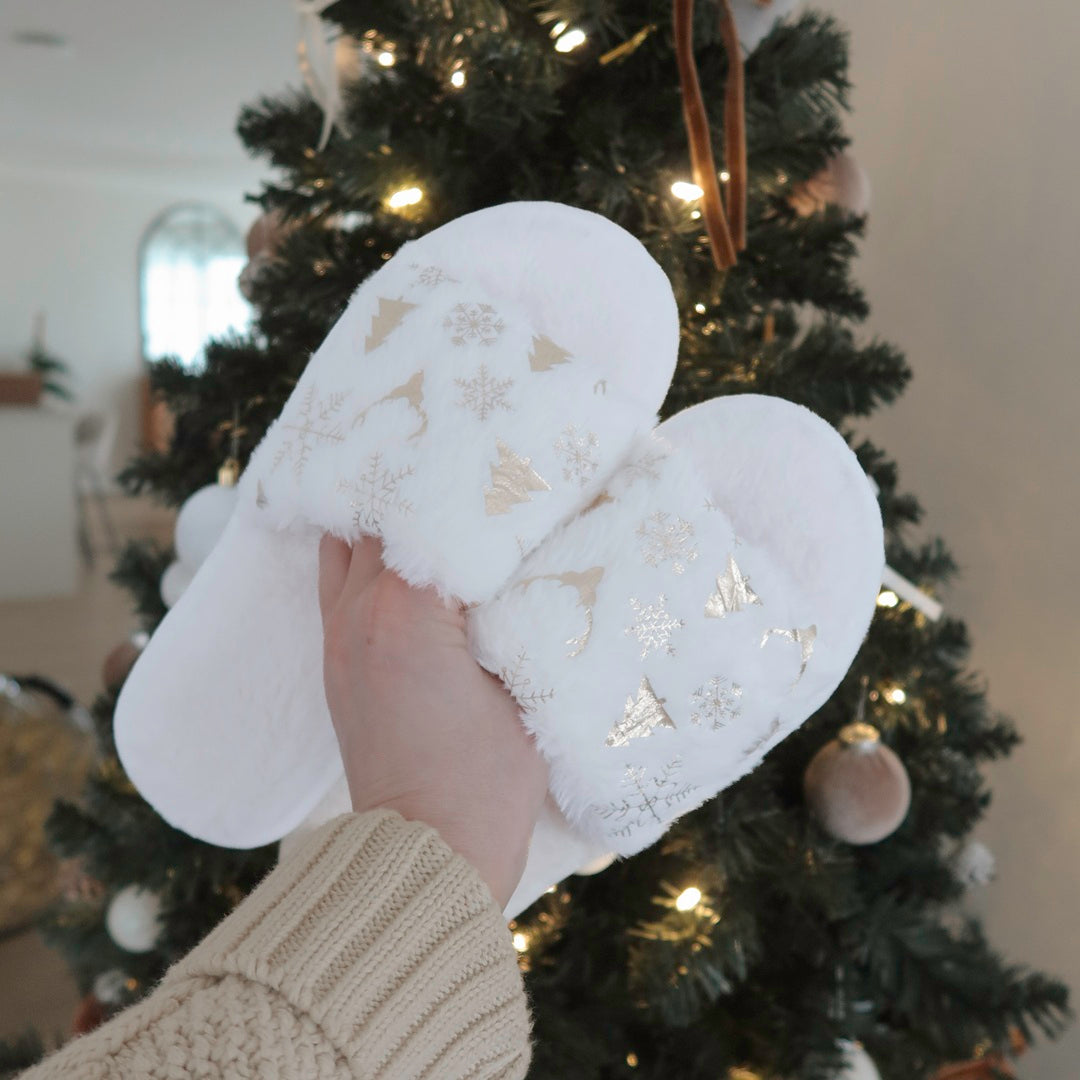 White Christmas open toe slippers