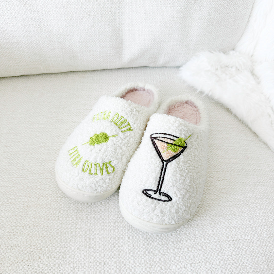 Women’s slippers with martini glass and olive design