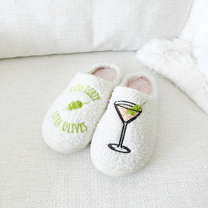 Women’s slippers with martini glass and olive design