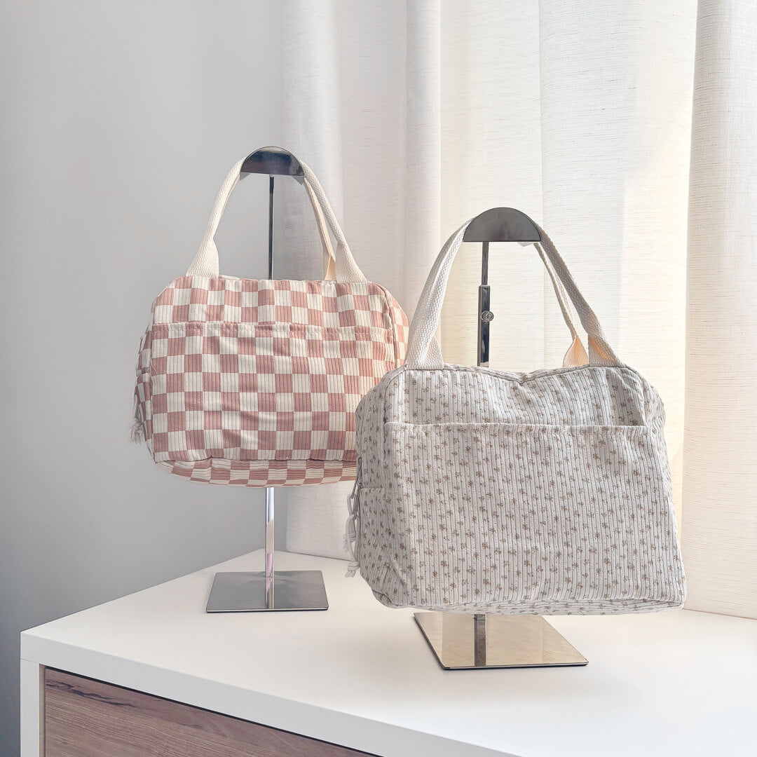 Corduroy checkered insulated lunch bag