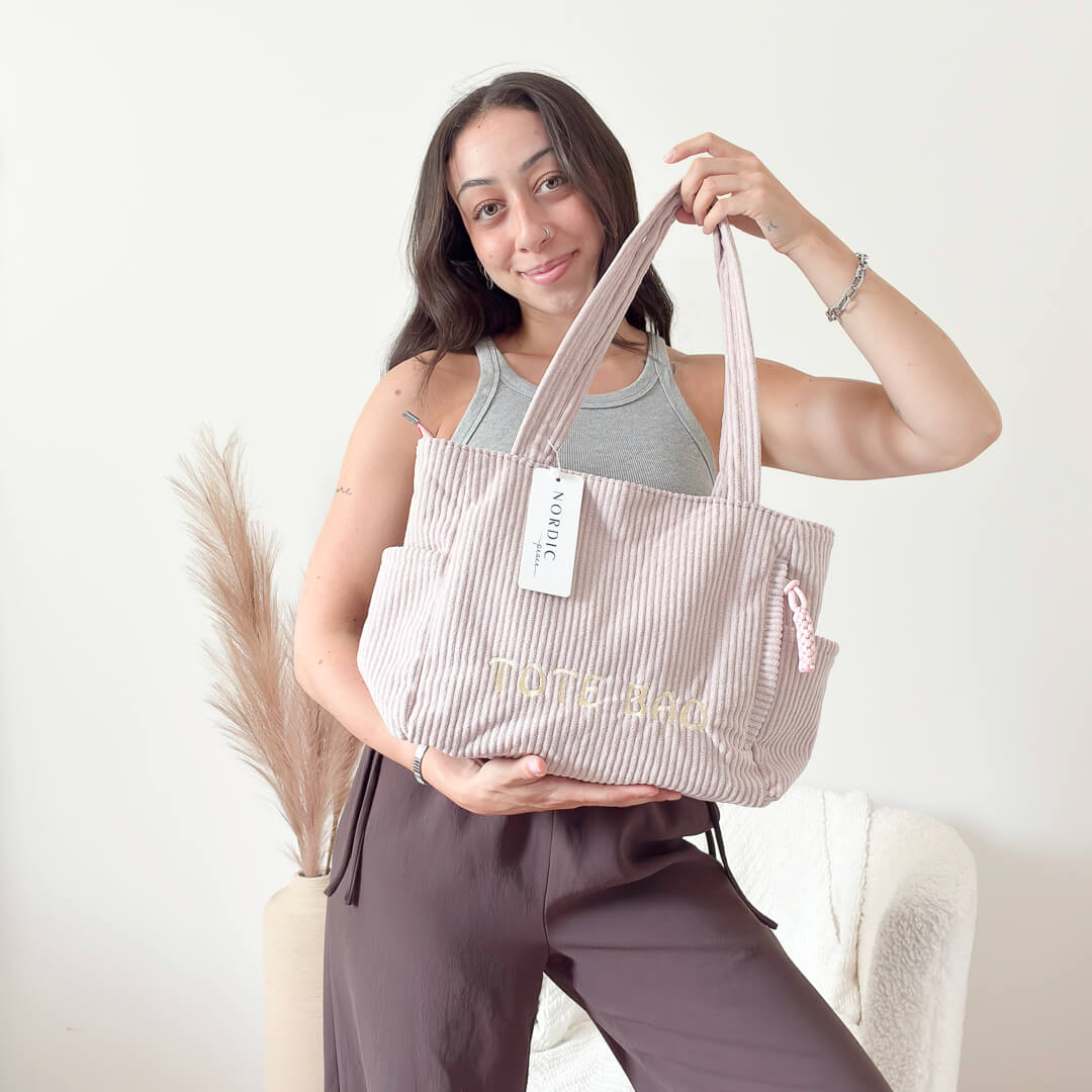Ribbed carryall tote bag with double handles