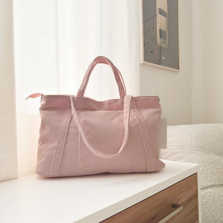 Minimalist corduroy shoulder tote in pink