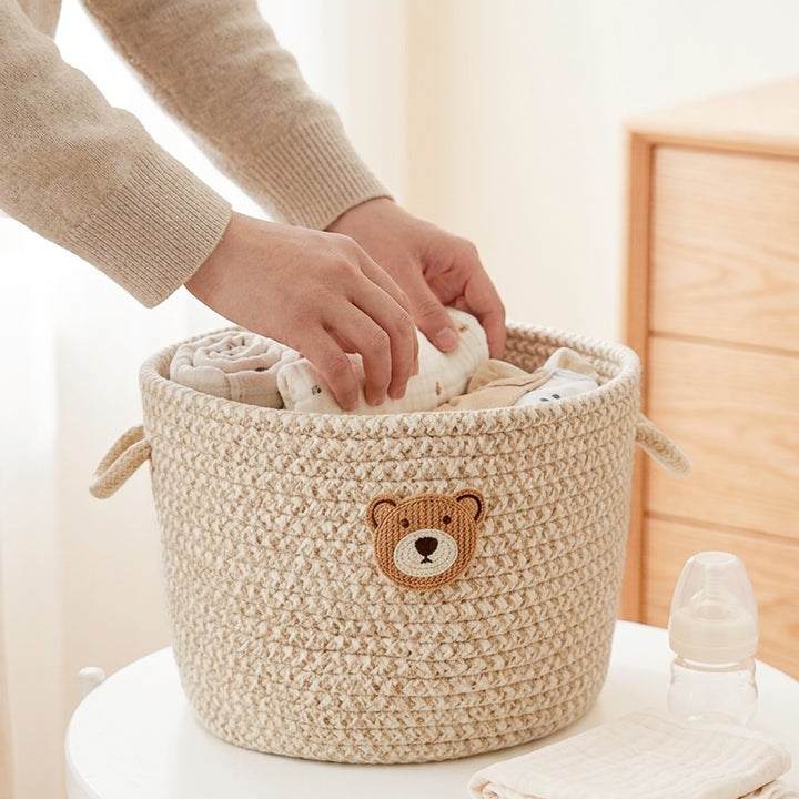2pc teddy bear woven storage basket