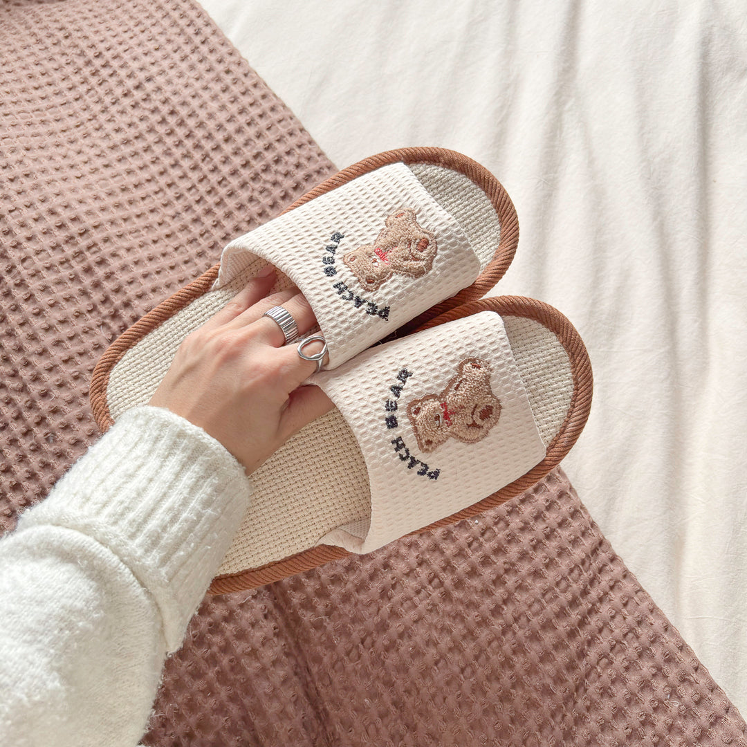indoor slippers for women with cute bear detail