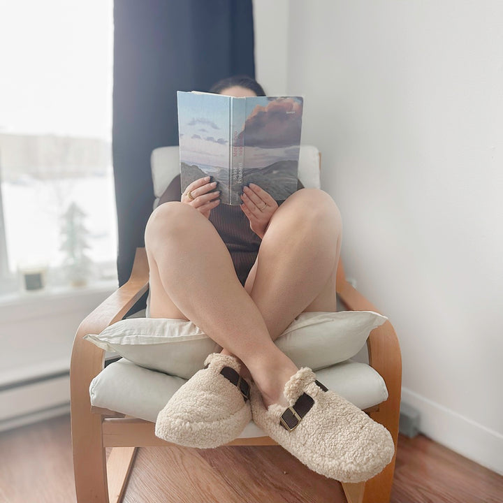 Plush fleece-lined mule slippers for warm indoor comfort