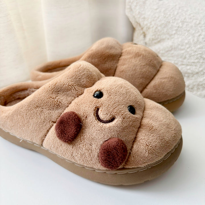 Soft novelty croissant slippers for home wear