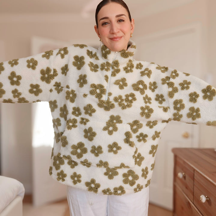Soft fleece sweater with allover floral texture